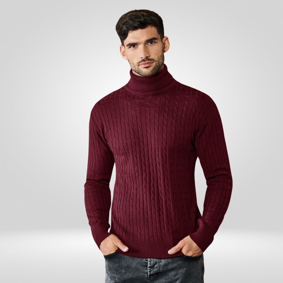 Pull à col roulé chaud en tricot pour homme