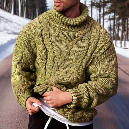 Pull épais à col roulé pour homme en tricot