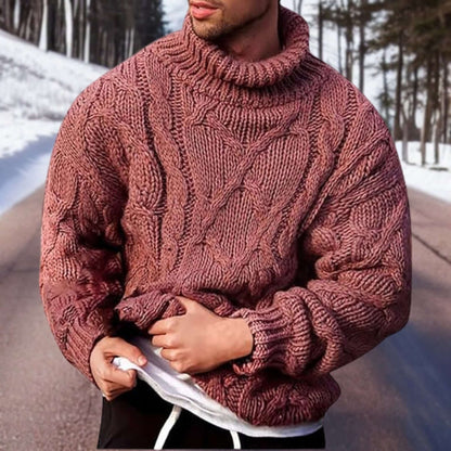Pull épais à col roulé pour homme en tricot