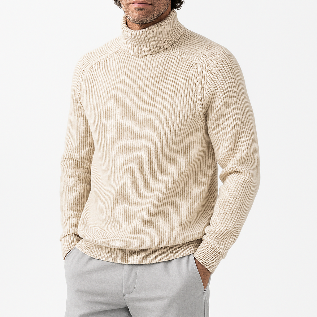 Pull roulé homme moderne en maille côtelée
