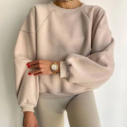 Sweat-shirt confortable oversize doux en coton à manches longues