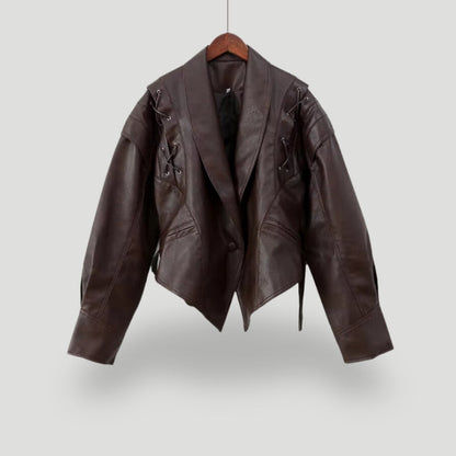 Veste en cuir femme design portefeuille laçage