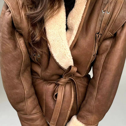 Veste en cuir femme design portefeuille laçage