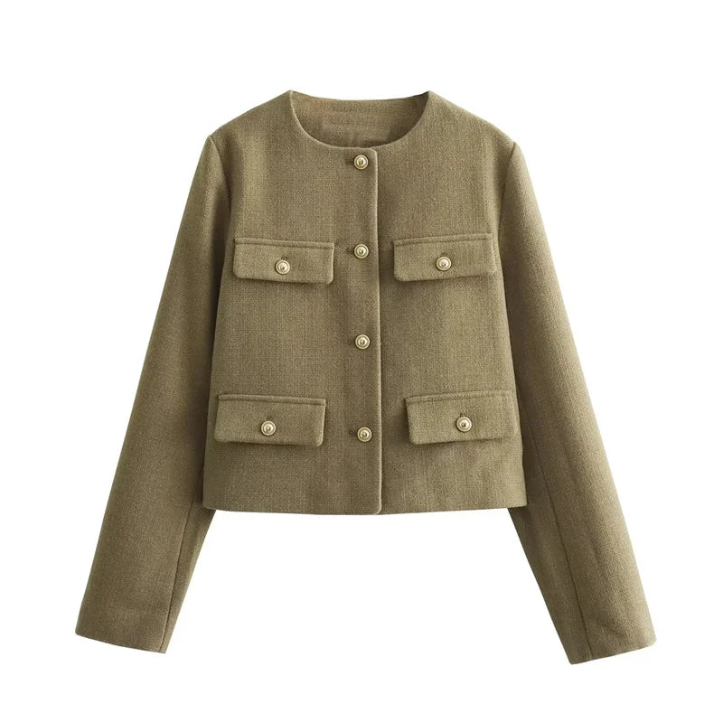 Élégante veste pour femme, tissu bouclé, boutons dorés