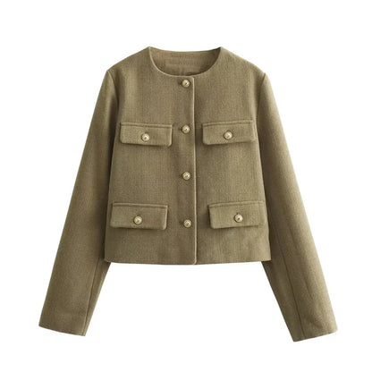 Élégante veste pour femme, tissu bouclé, boutons dorés