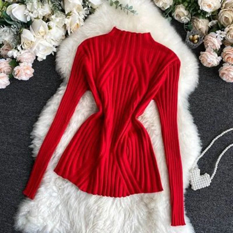 Pull à col roulé pour femme, manches longues, élégant