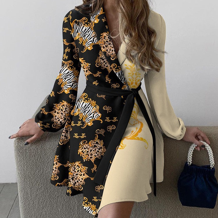 Élégante robe longue pour femme, manches longues, style portefeuille