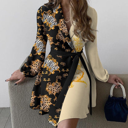 Élégante robe longue pour femme, manches longues, style portefeuille