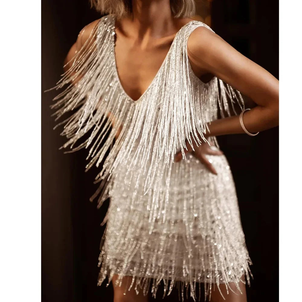 Robe de soirée courte à paillettes pour femme
