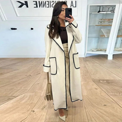 Damen-Trenchcoat Lang Kuschelig Wollig - IdealeKleiden