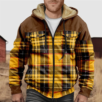 Chemise à carreaux en flanelle polaire chaude à capuche pour homme