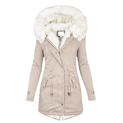 Parka d'hiver long matelassé avec capuche en fausse fourrure