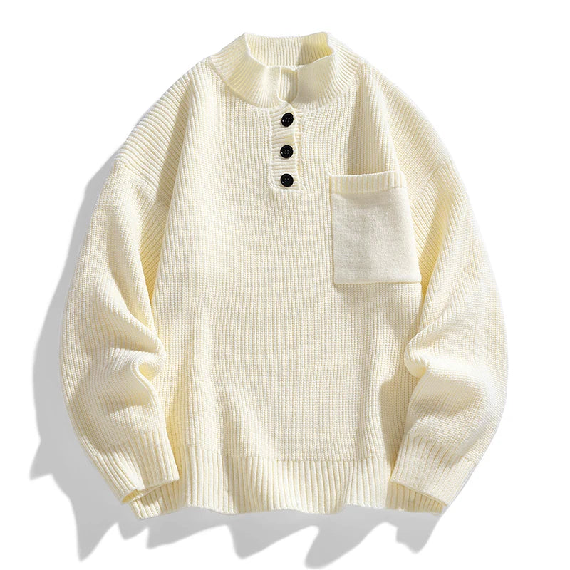 Pull en maille chaud pour hommes avec patte de boutonnage, hiver