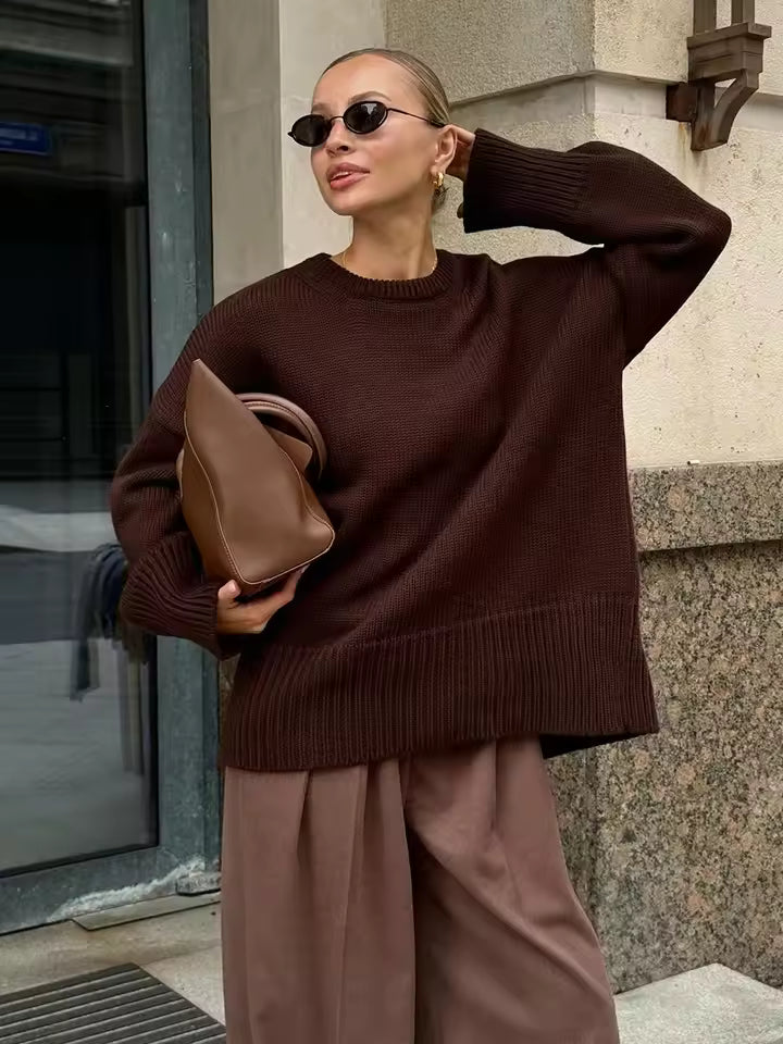 Pull-over femme manches longues col rond