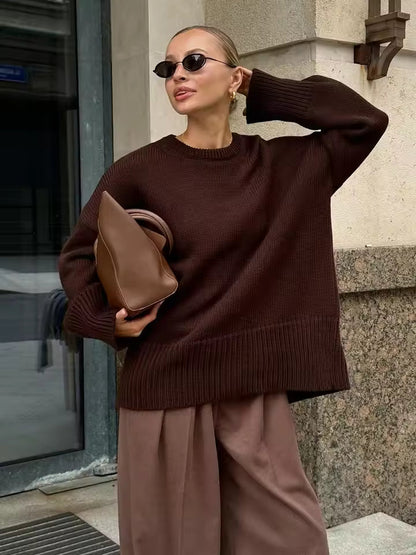 Pull-over femme manches longues col rond