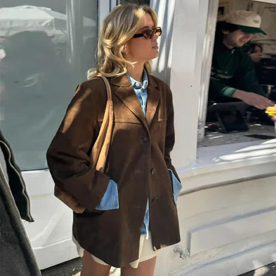 Veste femme aspect cuir marron vintage