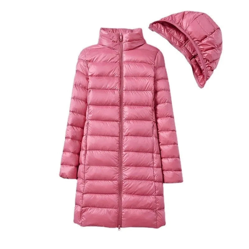 Warme Winterjacke Frauen Lange Gepolstert Mit Abnehmbarer Kapuze - IdealeKleiden