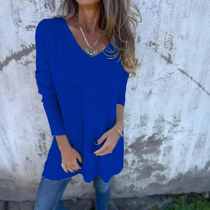 Haut femme automne chic manches longues col en V