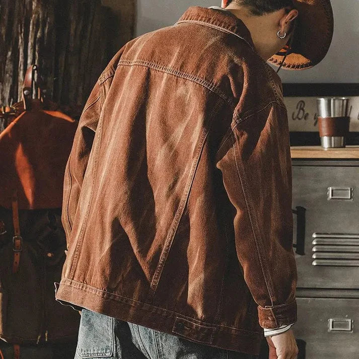 Herren Denimjacke Braun Vintage Style - IdealeKleiden