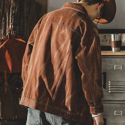 Herren Denimjacke Braun Vintage Style - IdealeKleiden