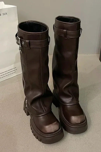 Bottes plateformes élégantes hauteur genou pour femmes