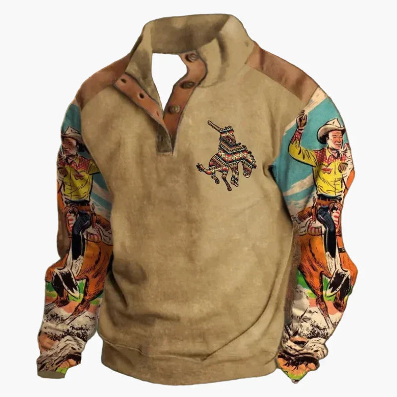 Sweat-shirt rétro cowboy col montant style western