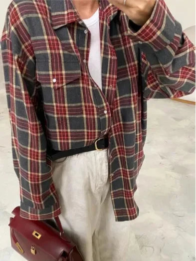 Chemise à manches longues à carreaux coupe décontractée