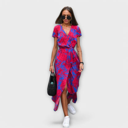 Robe longue élégante à col en V avec ceinture pour femme