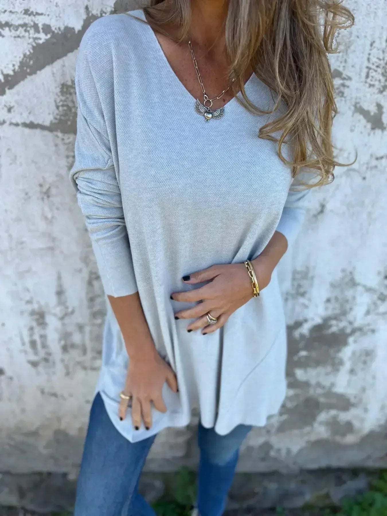 Haut femme automne chic manches longues col en V