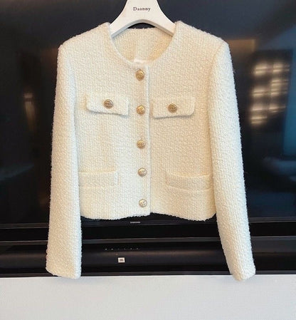 Veste en tweed col rond chic pour femme