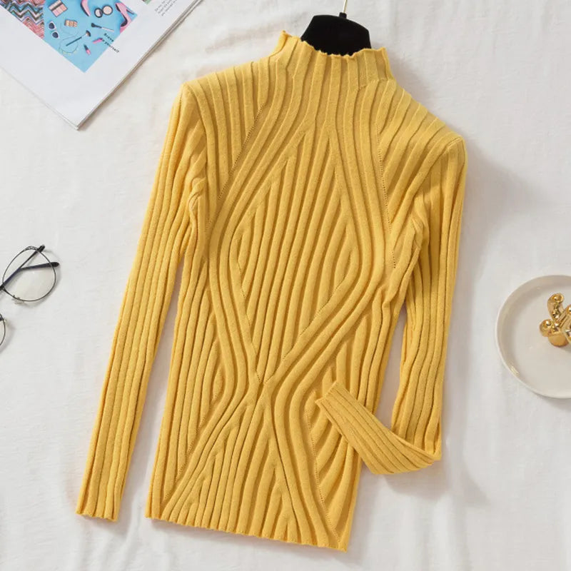 Pull à col roulé pour femme, manches longues, élégant