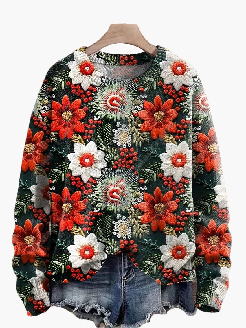 Pull de Noël festif brodé en 3D