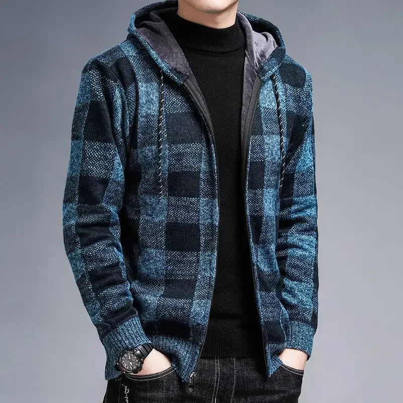 Manteau à carreaux stylé pour homme avec capuche