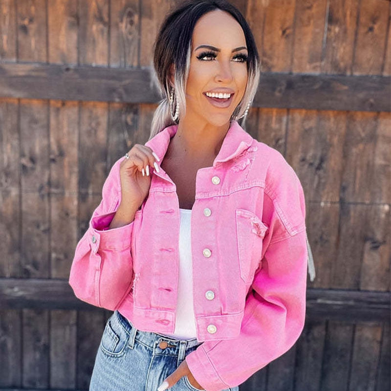 Modische Jeansjacke mit Fransen Damen - IdealeKleiden