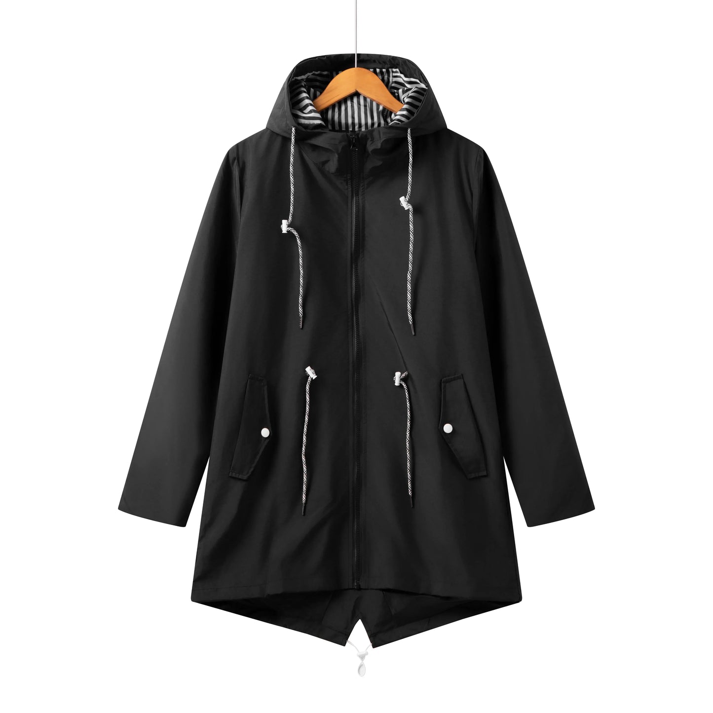 Manteau parka décontracté pour femmes avec cordon de serrage et fermeture éclair