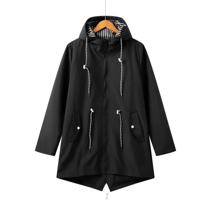 Manteau parka décontracté pour femmes avec cordon de serrage et fermeture éclair