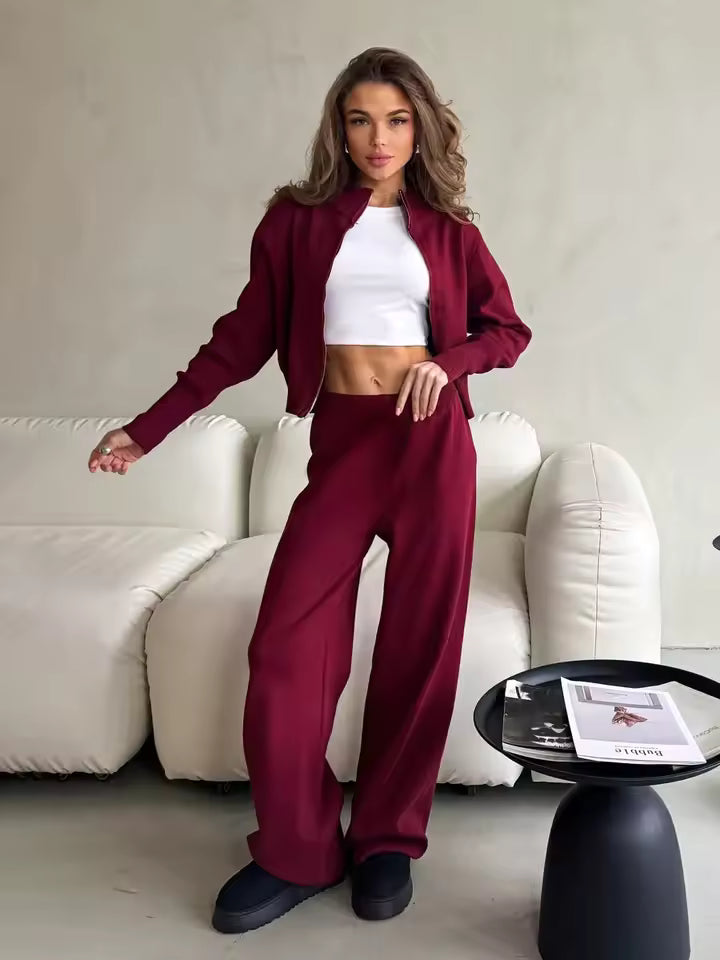 Ensemble de salon pour femmes 2 pièces avec veste zippée
