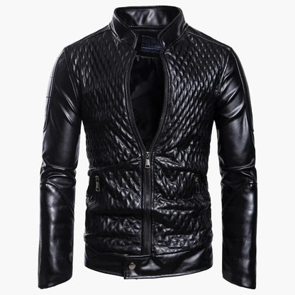 Blouson en cuir style motard col montant tendance