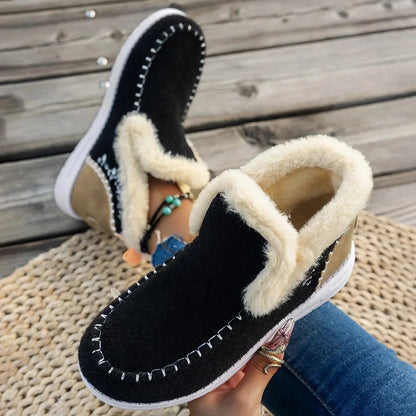 Kunstfell Stiefeletten Weich Flache Sohle Bequem - IdealeKleiden