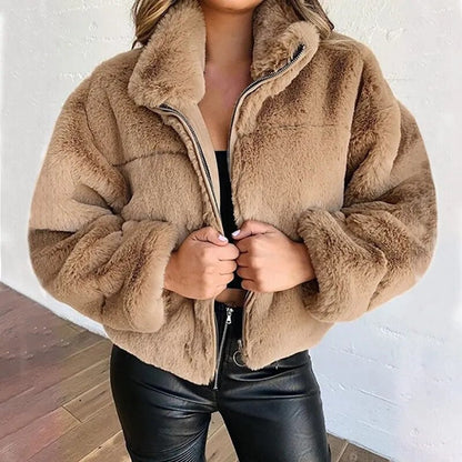 Veste oversize en fausse fourrure Col montant Doux