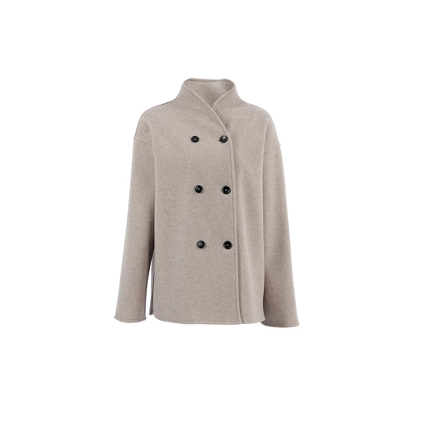 Pea coat croisé stylé à col montant