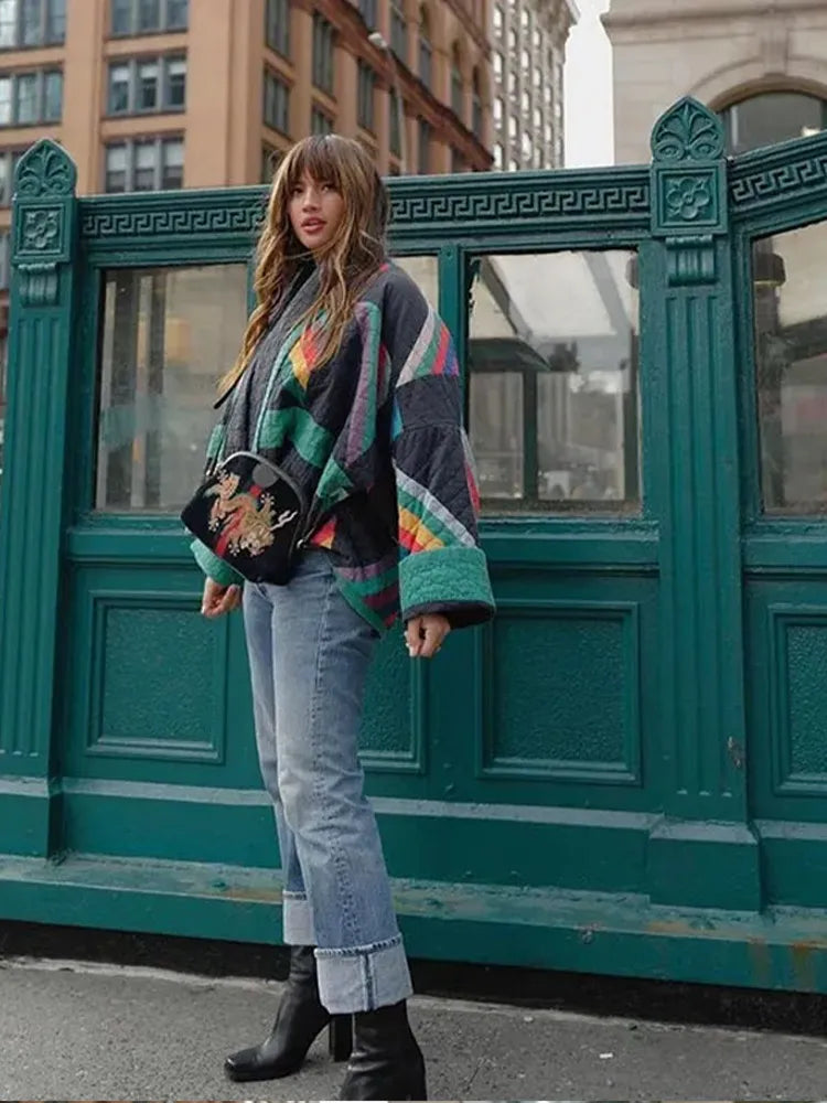 Damen Wintermantel Streifen Design - IdealeKleiden