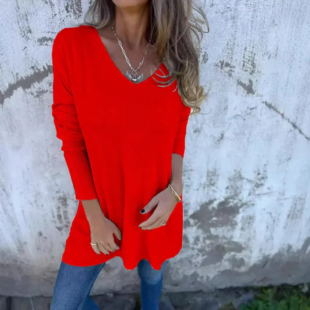 Haut femme automne chic manches longues col en V