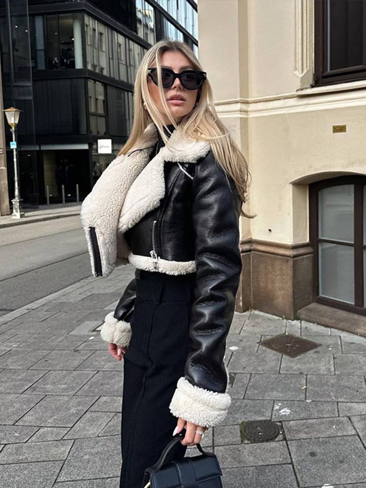 Elegante Lederjacke Damen Warm - IdealeKleiden