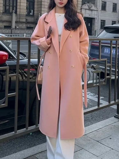 Manteau Long Femme Oversize Élégant Double Boutonnage