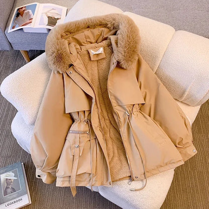 Robe Tendance Mi-longue Capuche Fourrure Synthétique Ajustable