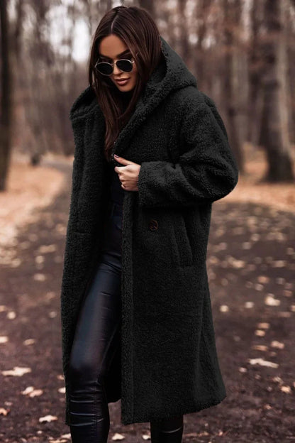 Manteau d'hiver pour femme avec capuche, long et doux