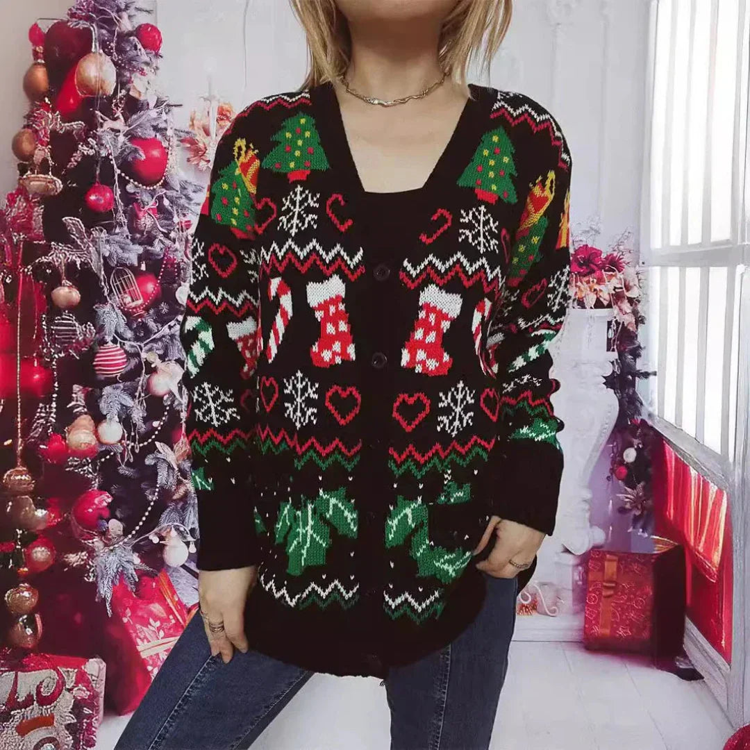 Gilet de Noël festif boutonné col en V