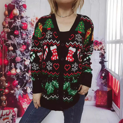 Gilet de Noël festif boutonné col en V