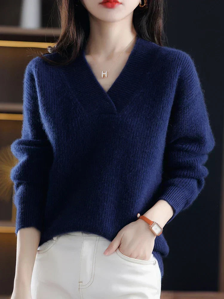 Pull femme Col V Manches Longues Tricot